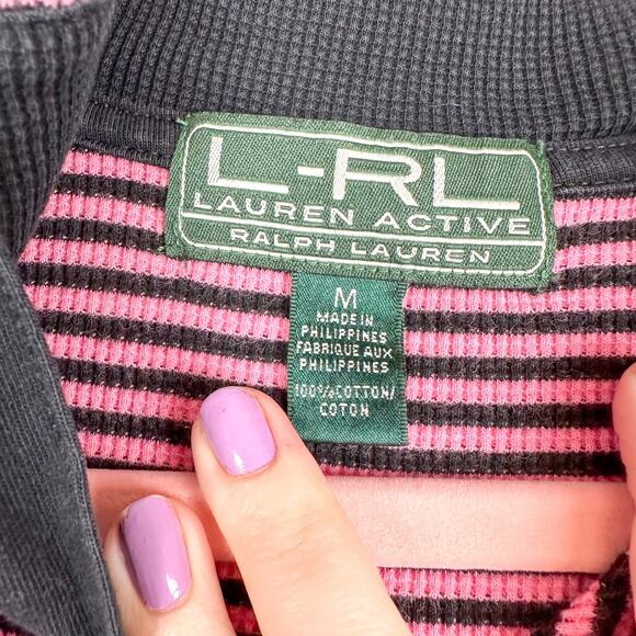 Lauren Ralph Lauren Active Quarter Zip Pullover Pink/Black Stripe - Picture 5 of 5